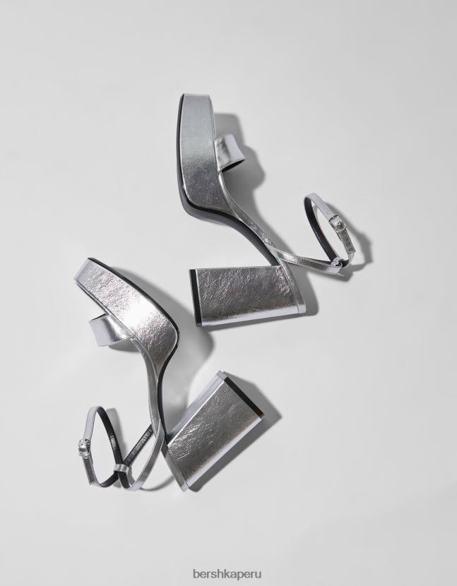 plata Bershka mujer sandalias con plataforma y tacón metalizado 806J6B2183