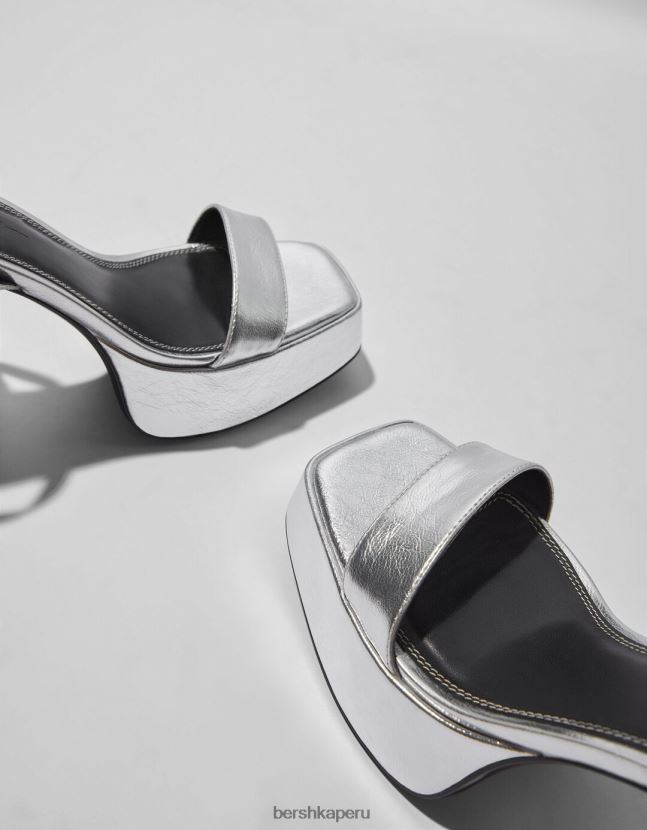 plata Bershka mujer sandalias con plataforma y tacón metalizado 806J6B2183