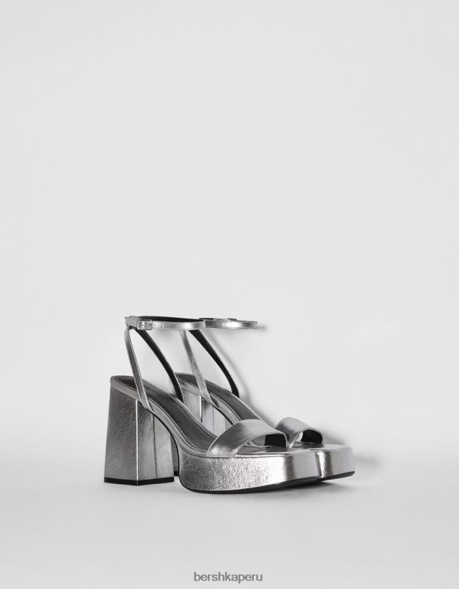 plata Bershka mujer sandalias con plataforma y tacón metalizado 806J6B2205