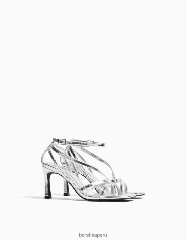 plata Bershka mujer sandalias de tiras con tiras en el tobillo 806J6B2177