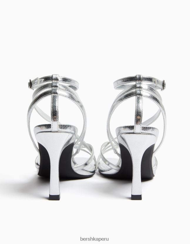 plata Bershka mujer sandalias de tiras con tiras en el tobillo 806J6B2177