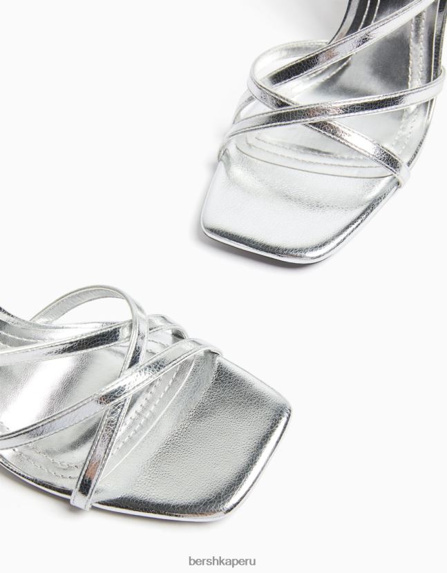 plata Bershka mujer sandalias de tiras con tiras en el tobillo 806J6B2177