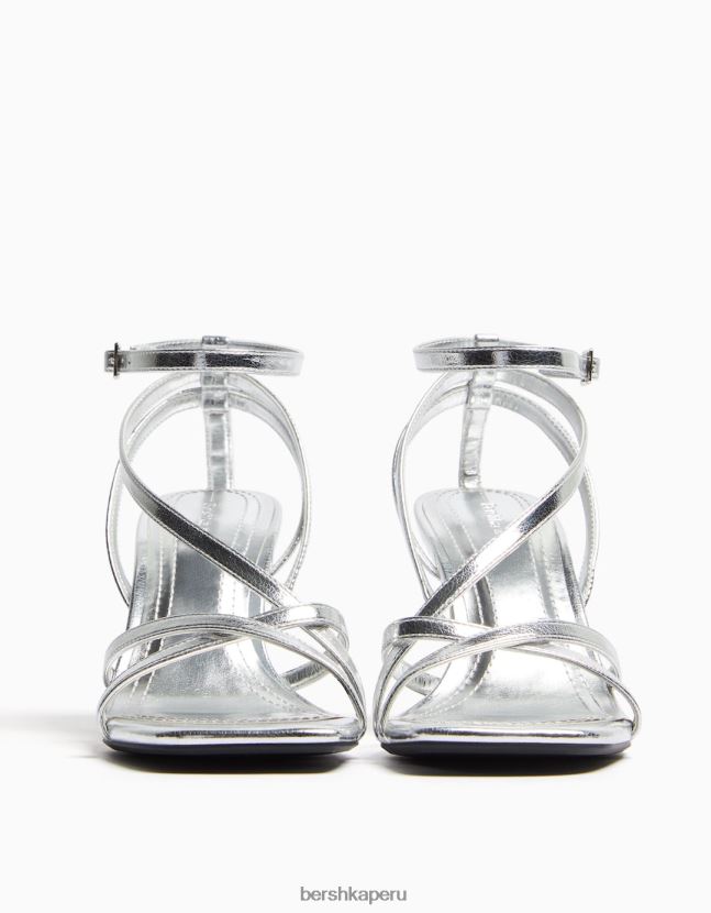 plata Bershka mujer sandalias de tiras con tiras en el tobillo 806J6B2177