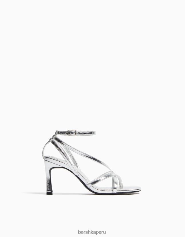 plata Bershka mujer sandalias de tiras con tiras en el tobillo 806J6B2177