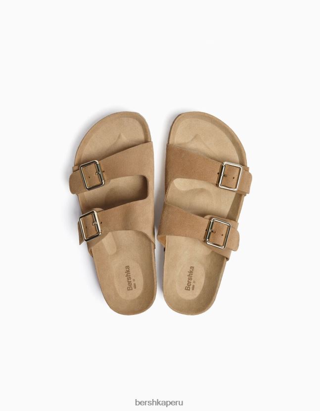 arena Bershka mujer sandalias planas con hebilla de cuero 806J6B2226