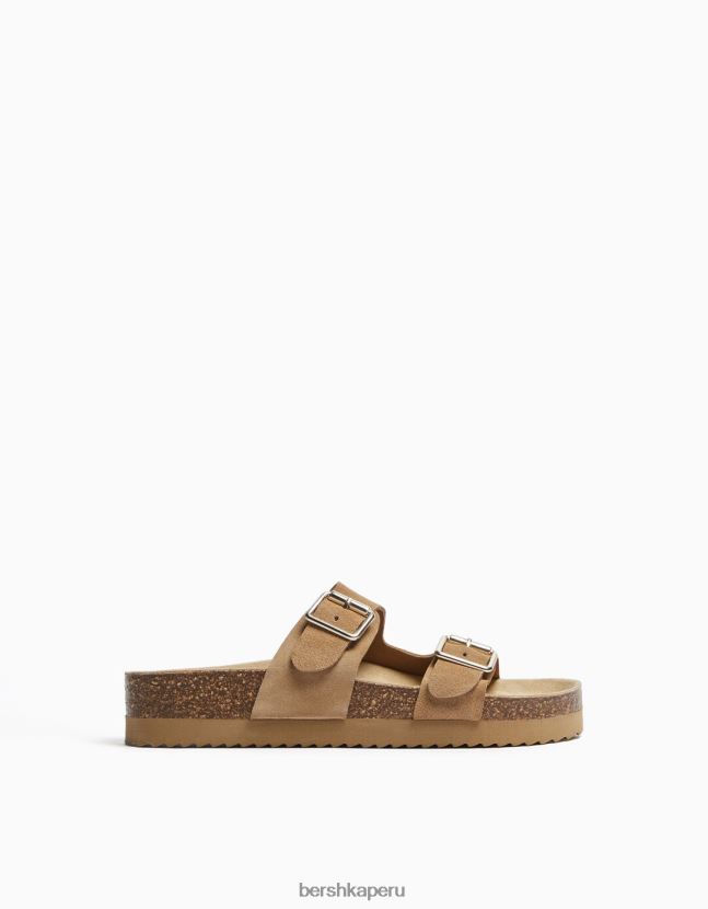 arena Bershka mujer sandalias planas con hebilla de cuero 806J6B2226
