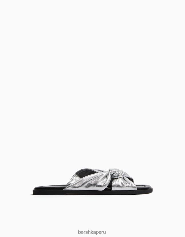 exclusivo Bershka mujer sandalias planas con detalle de nudo metalizado 806J6B2216