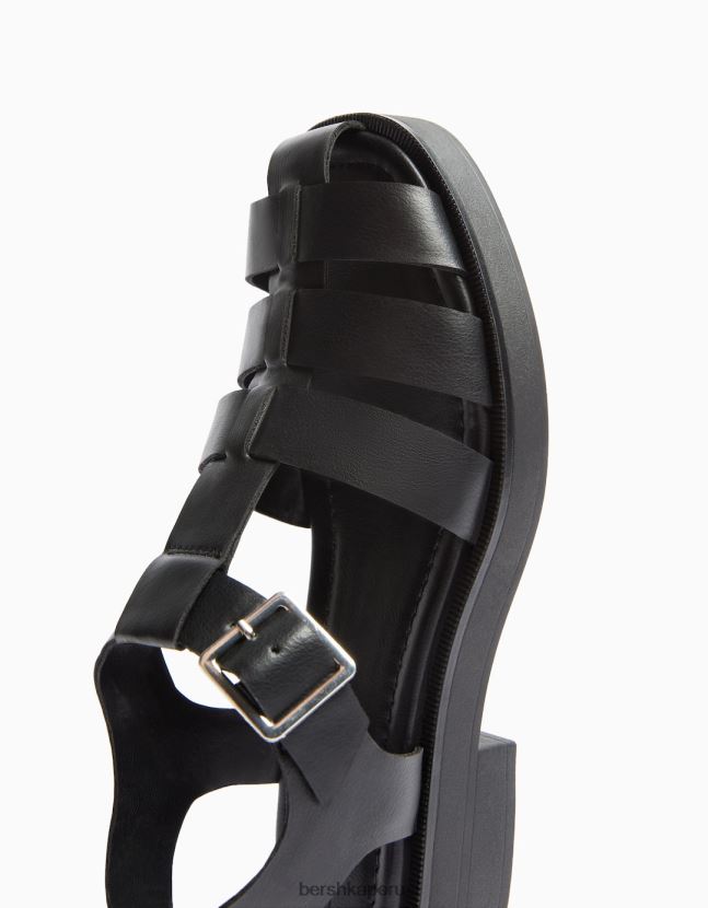 negro Bershka mujer sandalias planas con diseño de jaula 806J6B1895