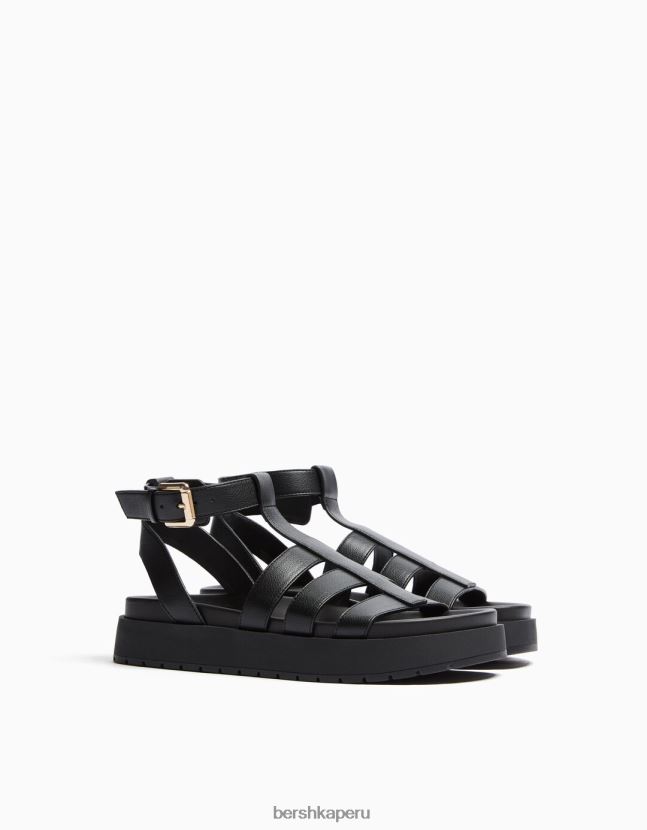negro Bershka mujer sandalias planas con diseño de jaula 806J6B2218
