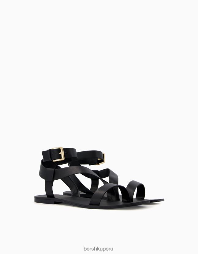 negro Bershka mujer sandalias planas con pulsera en el tobillo 806J6B2214