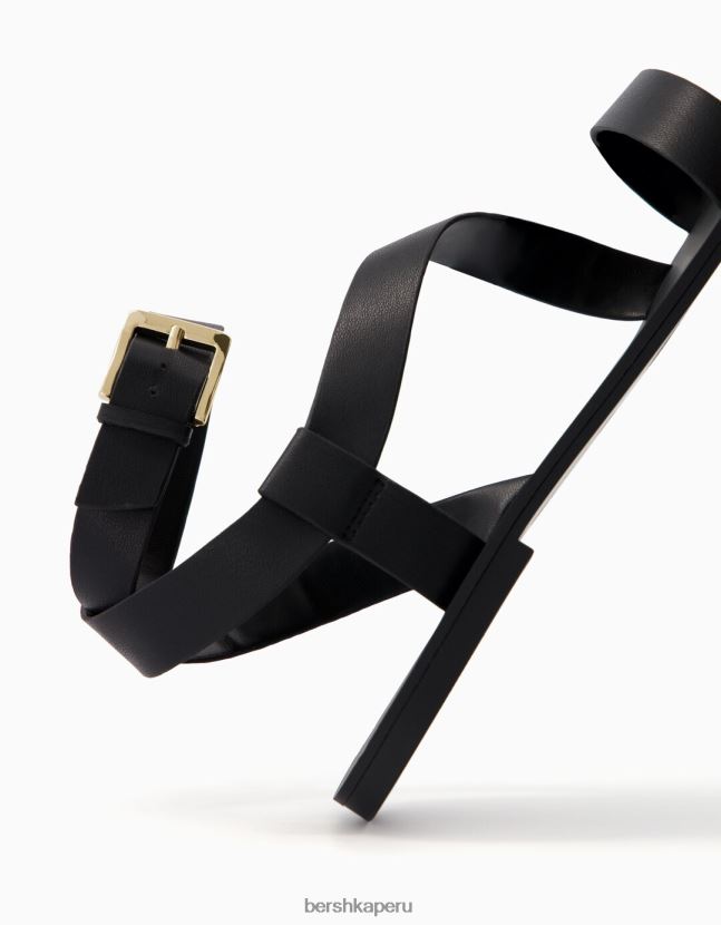 negro Bershka mujer sandalias planas con pulsera en el tobillo 806J6B2214