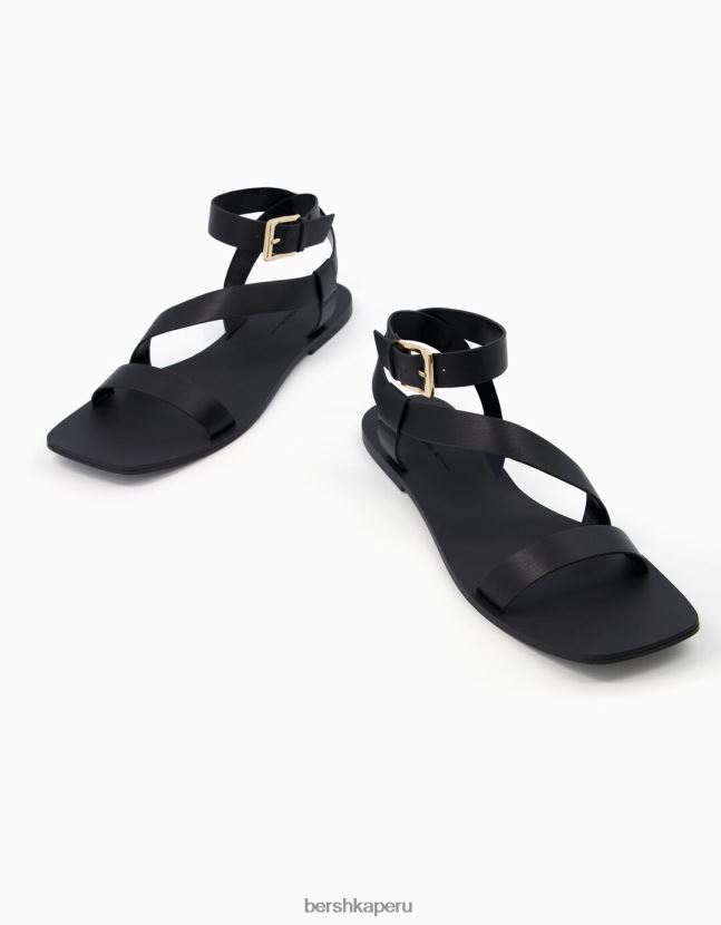 negro Bershka mujer sandalias planas con pulsera en el tobillo 806J6B2214