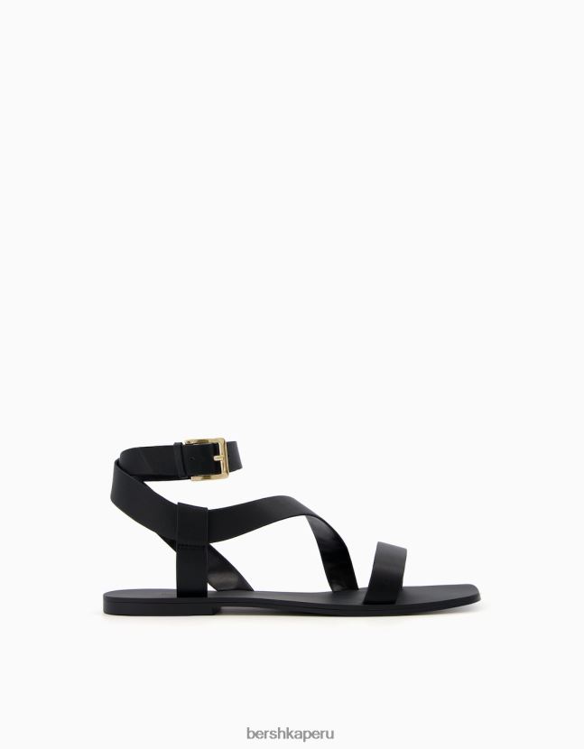 negro Bershka mujer sandalias planas con pulsera en el tobillo 806J6B2214