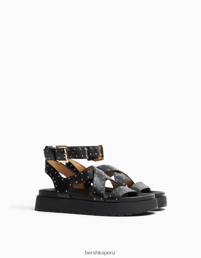 negro Bershka mujer sandalias planas de plataforma con tachuelas 806J6B2240