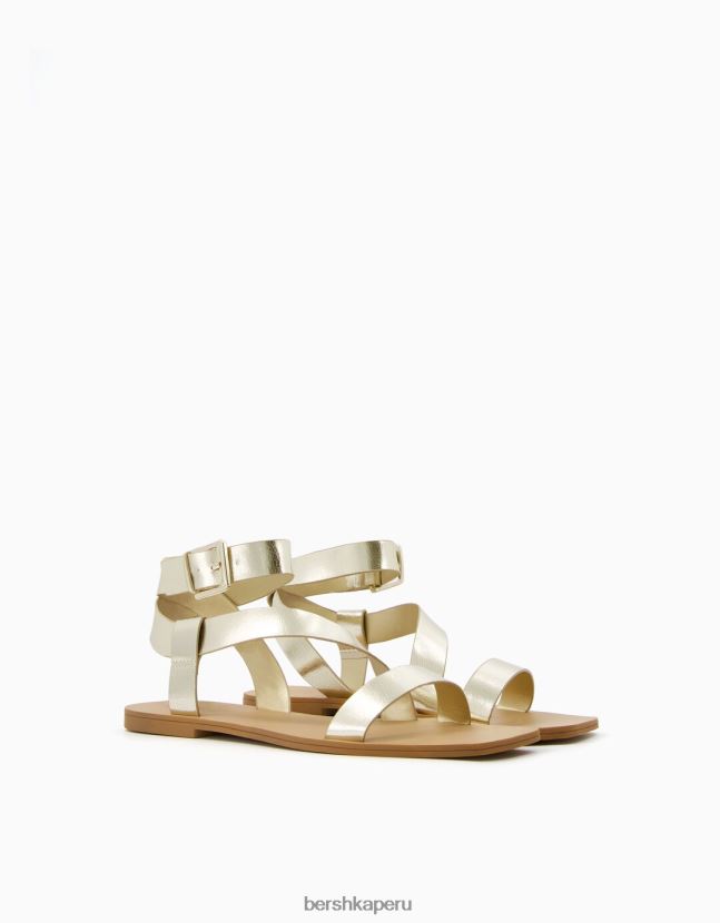 oro Bershka mujer sandalias planas con correa metalizada 806J6B2225