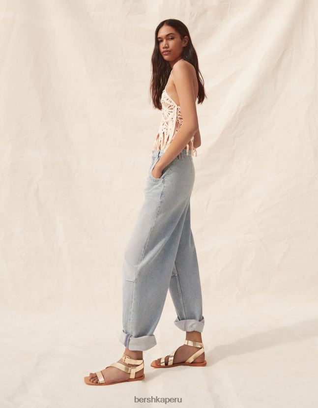 oro Bershka mujer sandalias planas con correa metalizada 806J6B2225