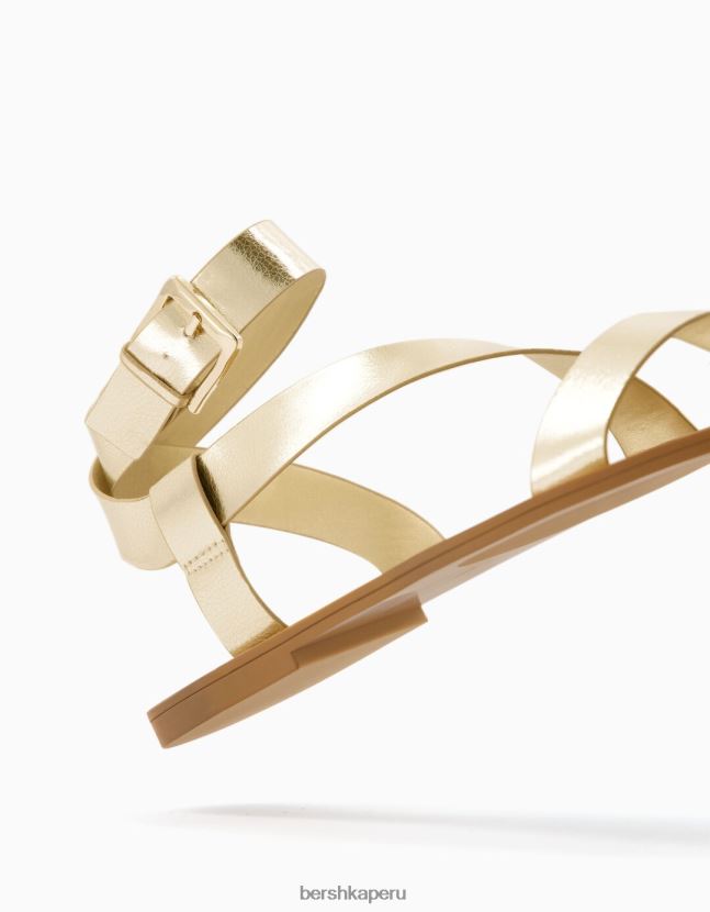 oro Bershka mujer sandalias planas con correa metalizada 806J6B2233