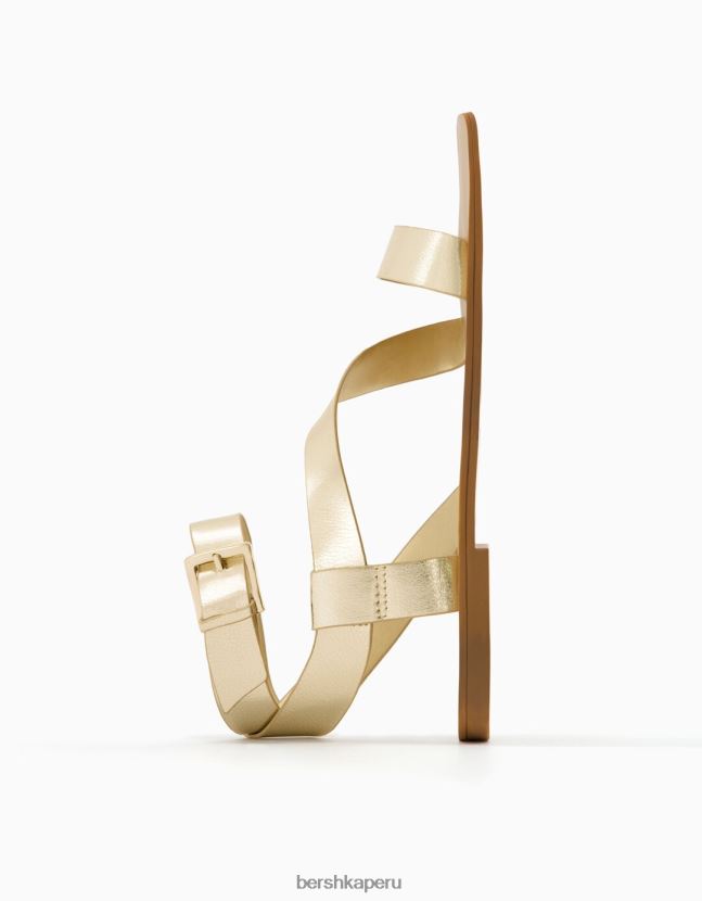 oro Bershka mujer sandalias planas con correa metalizada 806J6B2233