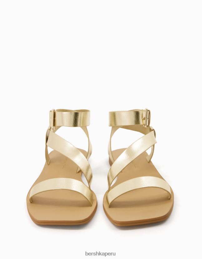 oro Bershka mujer sandalias planas con correa metalizada 806J6B2233