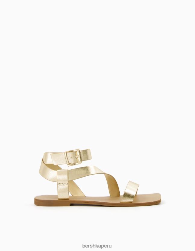 oro Bershka mujer sandalias planas con correa metalizada 806J6B2233