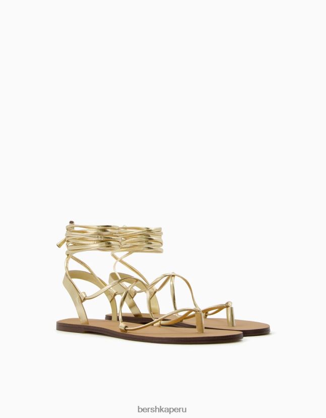 oro Bershka mujer sandalias planas metalizadas con cordones 806J6B2234