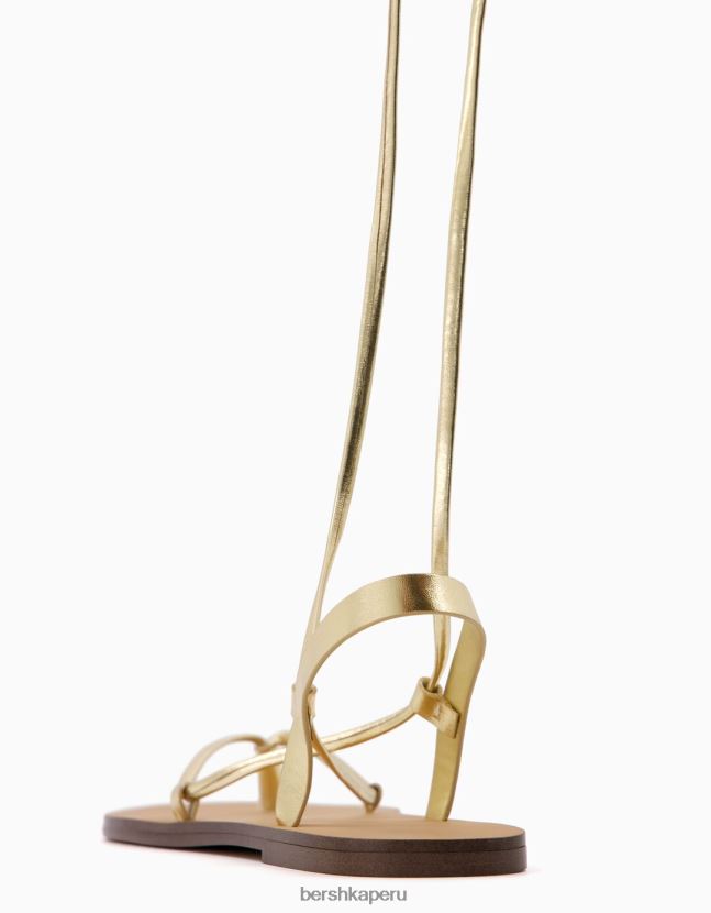 oro Bershka mujer sandalias planas metalizadas con cordones 806J6B2241