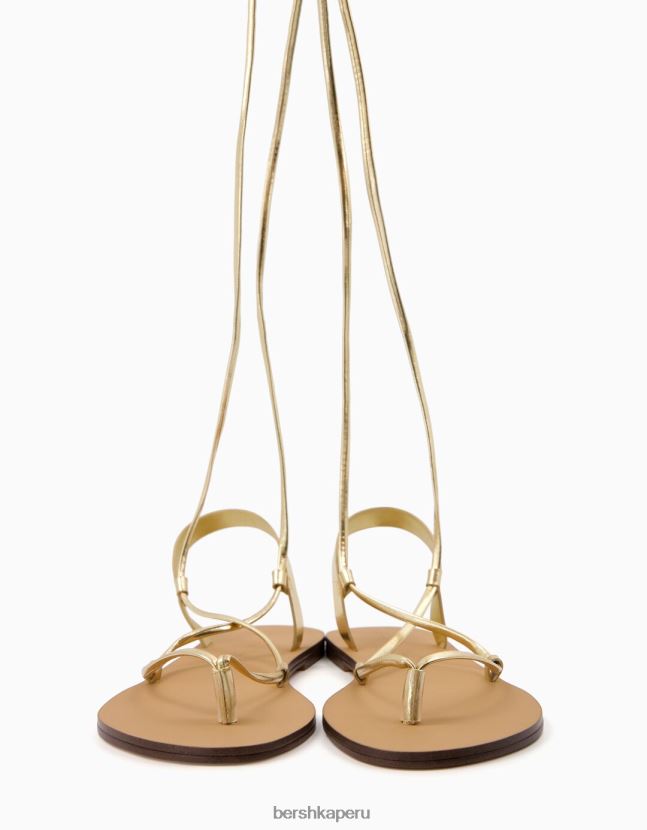 oro Bershka mujer sandalias planas metalizadas con cordones 806J6B2241