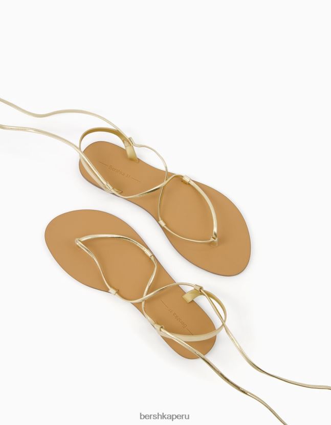 oro Bershka mujer sandalias planas metalizadas con cordones 806J6B2241