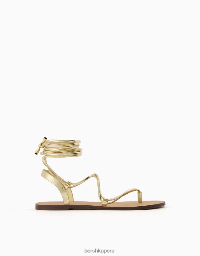 oro Bershka mujer sandalias planas metalizadas con cordones 806J6B2241