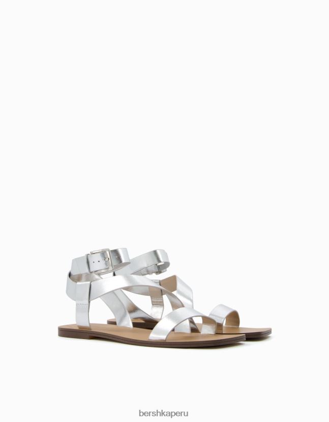 plata Bershka mujer sandalias planas con pulsera en el tobillo 806J6B2215