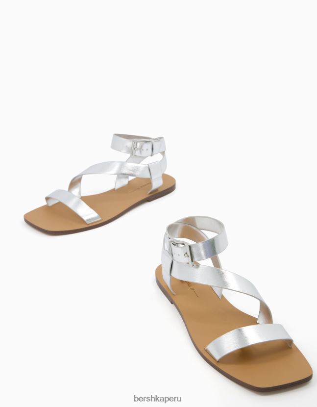 plata Bershka mujer sandalias planas con pulsera en el tobillo 806J6B2215