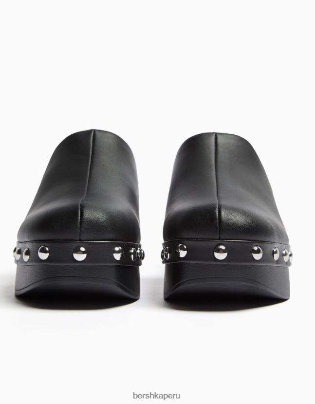 negro Bershka mujer zuecos de tacón con plataforma y tachuelas 806J6B2246