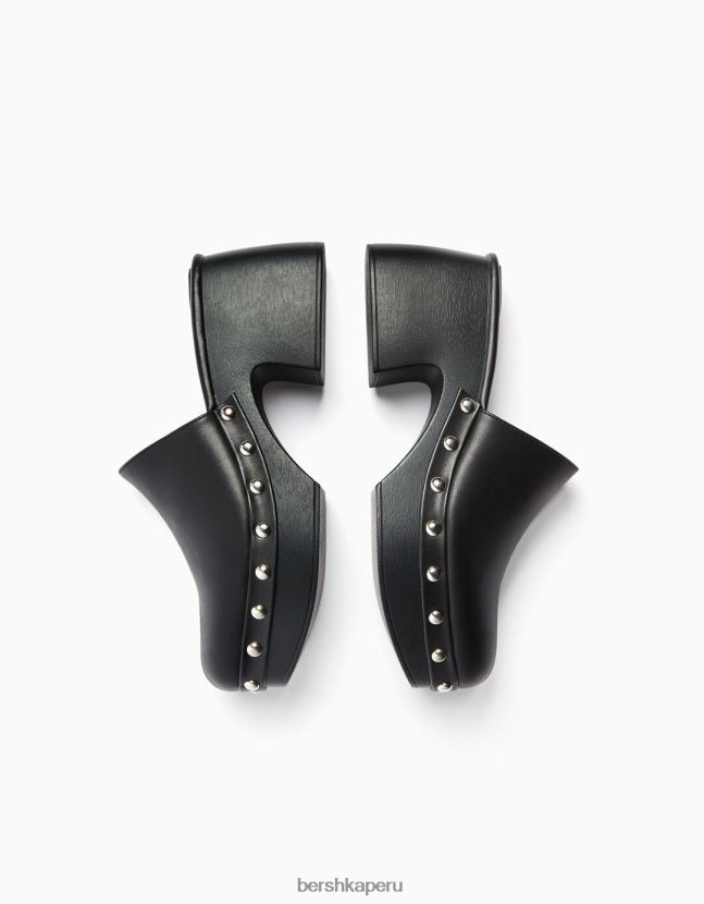 negro Bershka mujer zuecos de tacón con plataforma y tachuelas 806J6B2246