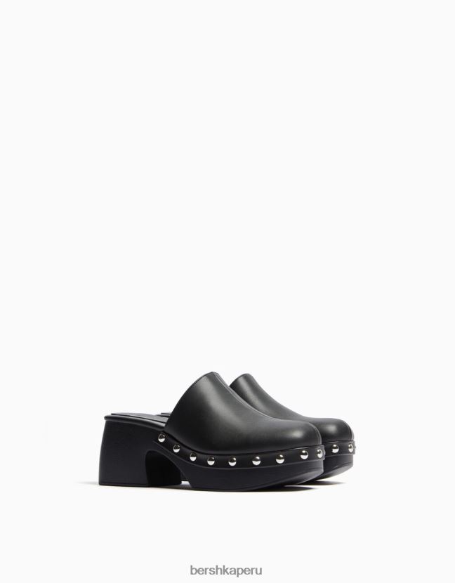 negro Bershka mujer zuecos de tacón con plataforma y tachuelas 806J6B2248