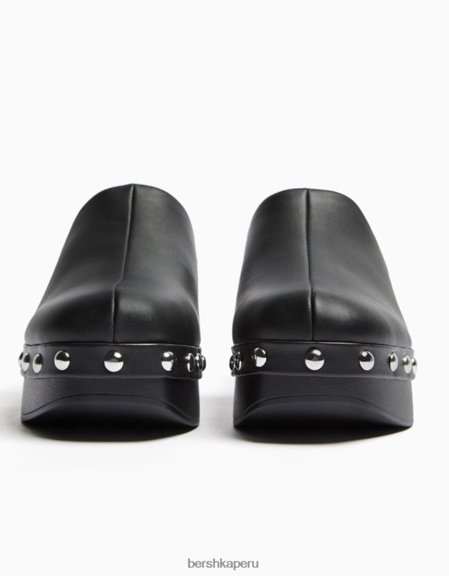 negro Bershka mujer zuecos de tacón con plataforma y tachuelas 806J6B2248