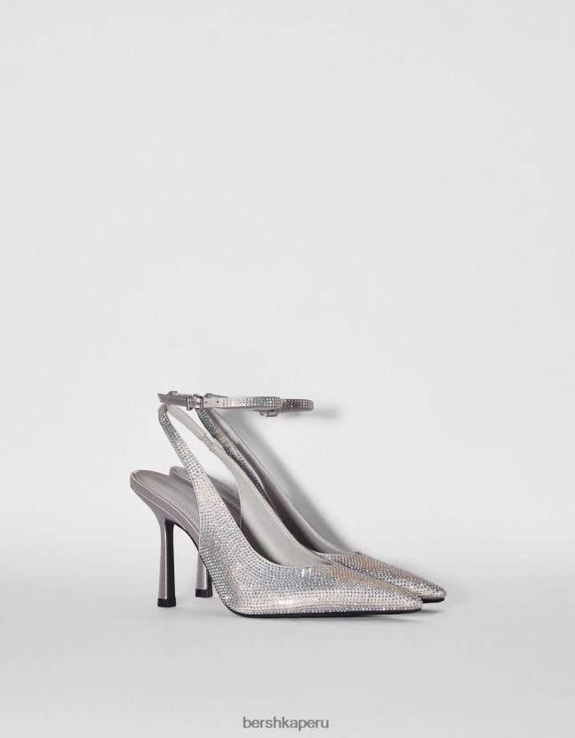 plata Bershka mujer zapatos destalonados con tacón alto y pedrería 806J6B2265