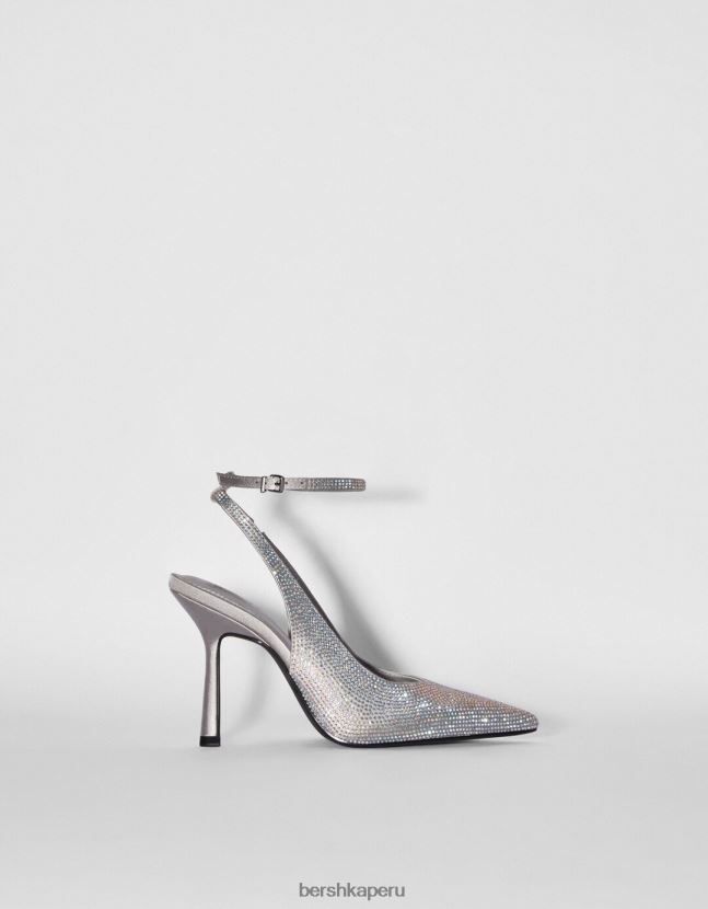 plata Bershka mujer zapatos destalonados con tacón alto y pedrería 806J6B2265