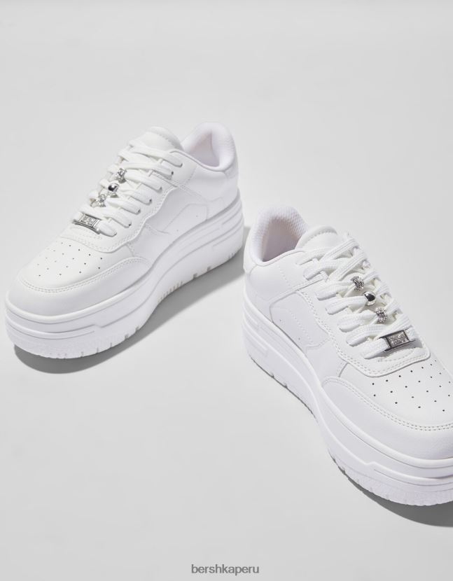 blanco Bershka mujer tenis con plataforma de strass 806J6B2101