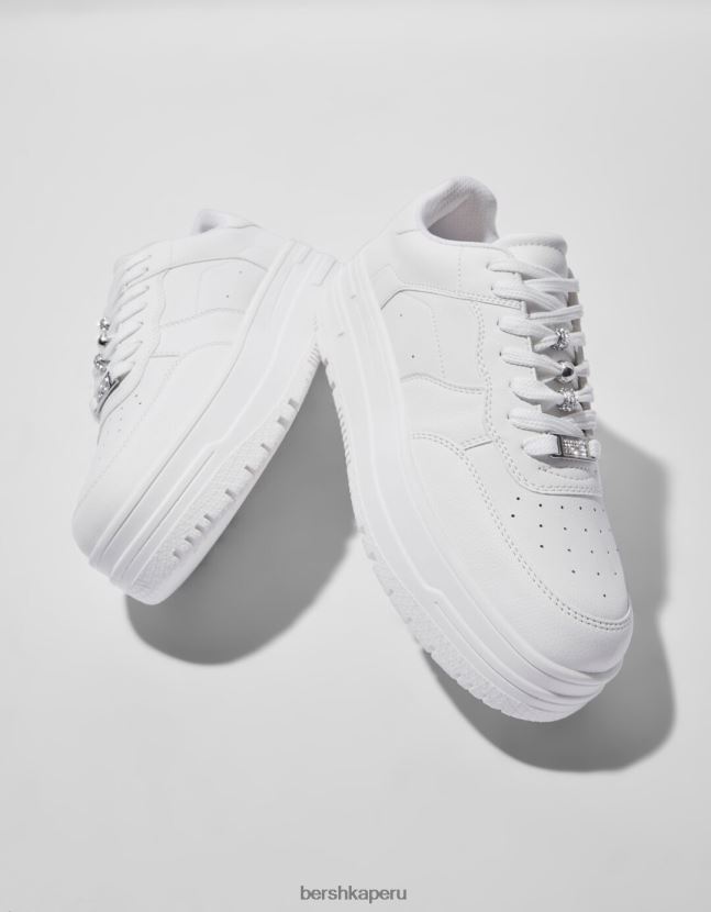 blanco Bershka mujer tenis con plataforma de strass 806J6B2101