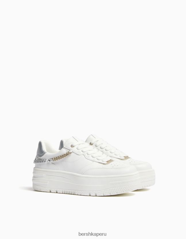 blanco Bershka mujer tenis con plataforma y detalle de cadena 806J6B2122