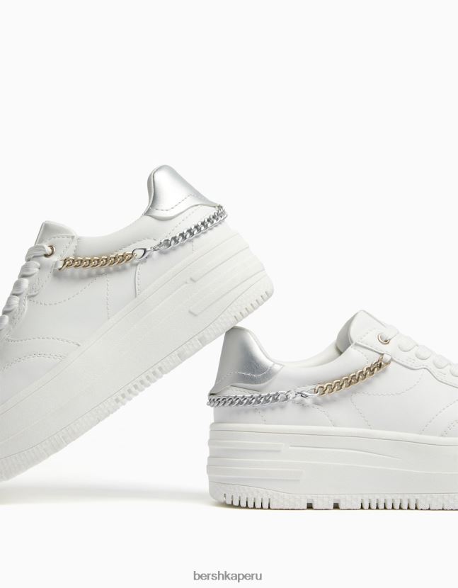 blanco Bershka mujer tenis con plataforma y detalle de cadena 806J6B2122