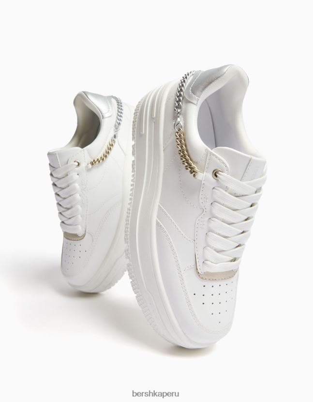 blanco Bershka mujer tenis con plataforma y detalle de cadena 806J6B2122