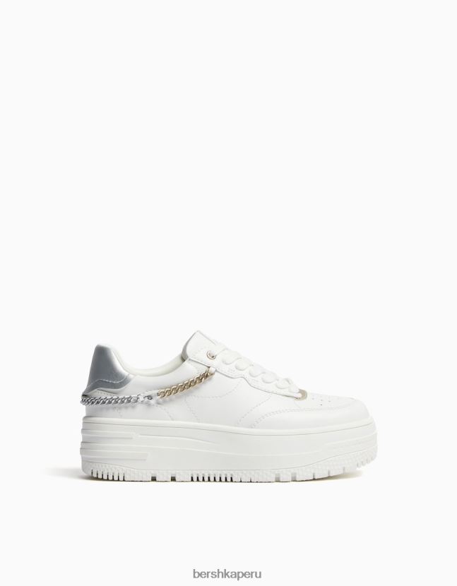 blanco Bershka mujer tenis con plataforma y detalle de cadena 806J6B2122