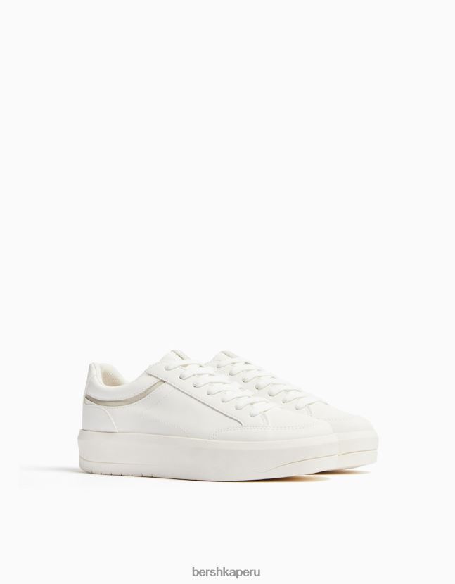 blanco Bershka mujer zapatillas deportivas con plataforma y detalle de pespuntes 806J6B2089