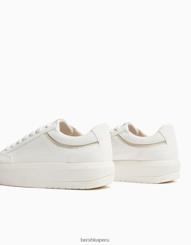 blanco Bershka mujer zapatillas deportivas con plataforma y detalle de pespuntes 806J6B2089