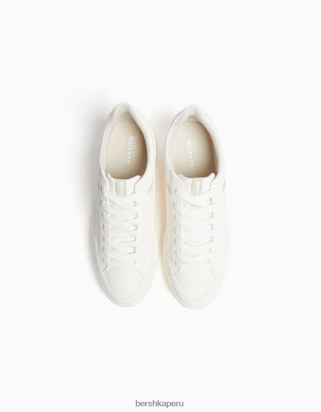 blanco Bershka mujer zapatillas deportivas con plataforma y detalle de pespuntes 806J6B2089