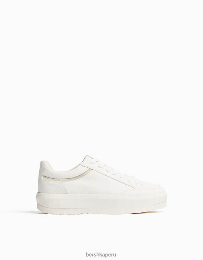 blanco Bershka mujer zapatillas deportivas con plataforma y detalle de pespuntes 806J6B2089