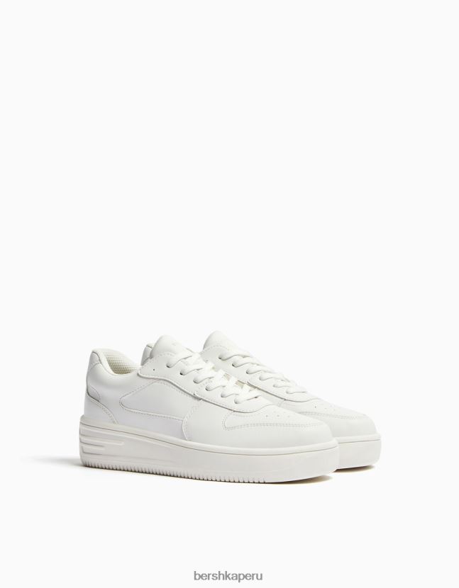blanco Bershka mujer zapatillas deportivas con plataforma y detalle de pespuntes 806J6B2131