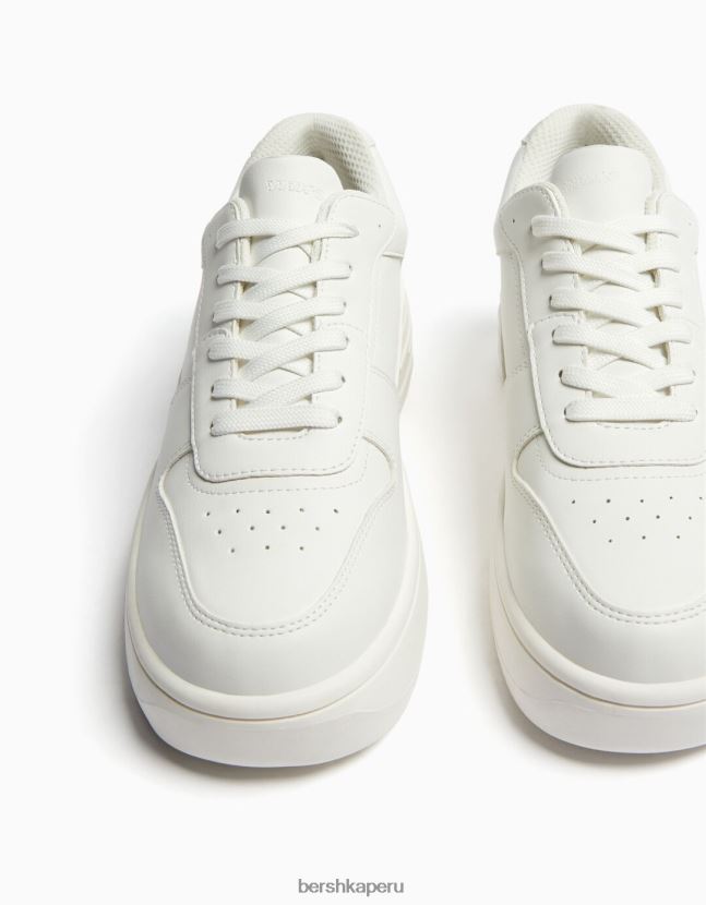 blanco Bershka mujer zapatillas deportivas con plataforma y detalle de pespuntes 806J6B2131