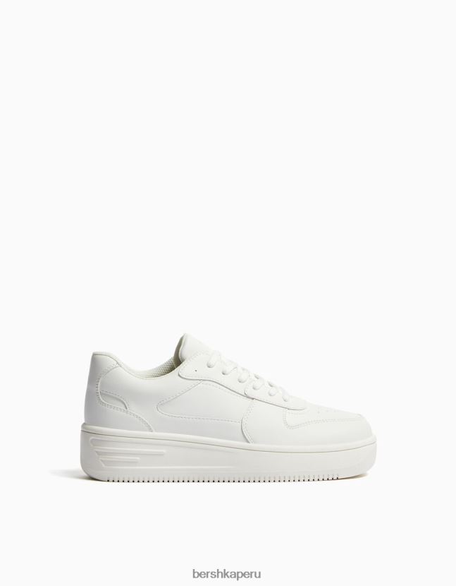 blanco Bershka mujer zapatillas deportivas con plataforma y detalle de pespuntes 806J6B2131